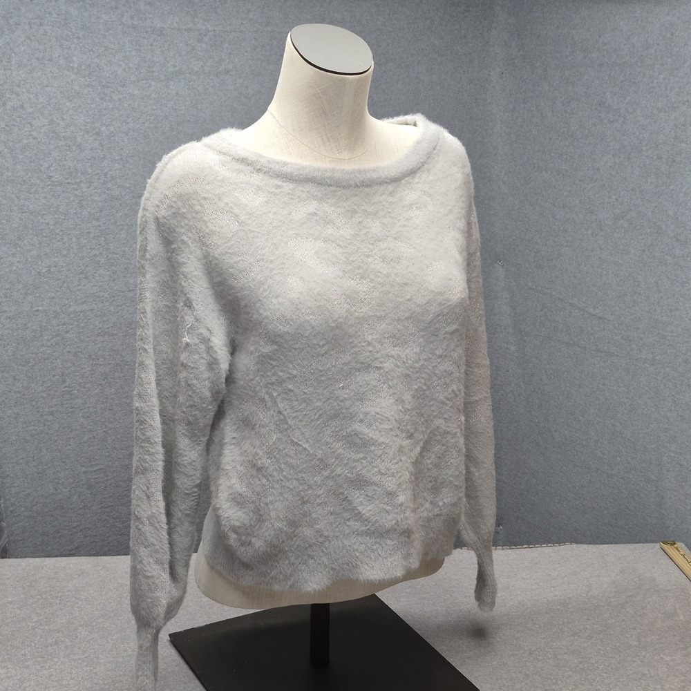 Express Sweater Womens S Gray Fuzzy Eyelash Knit Leopard Cheetah Animal Print